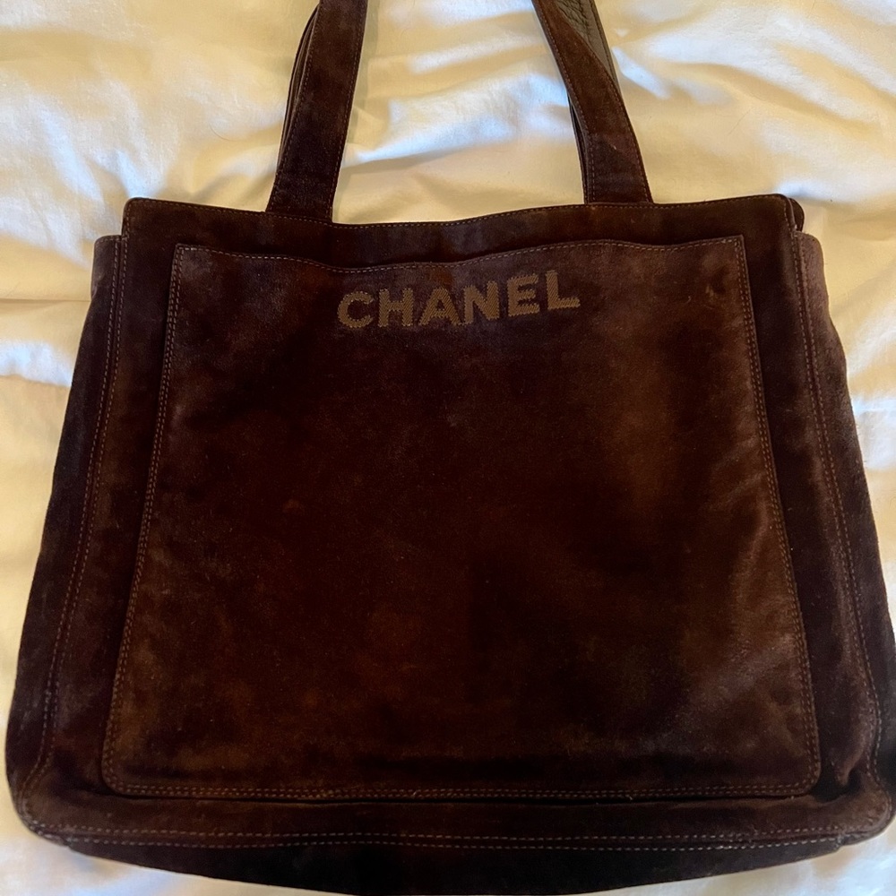 CHANEL EUC Brown Suede Shoulder Tote